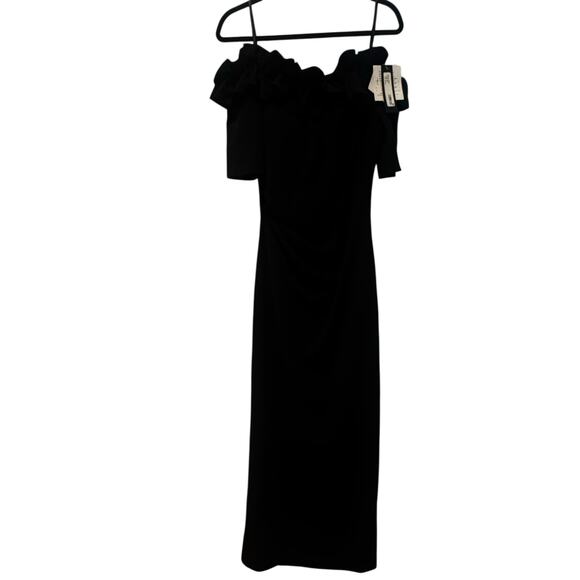 XSCAPE Women's Ruffled Off-the-Shoulder Short Sleeve Crepe Sheath Gown 12 NWT - Picture 14 of 14